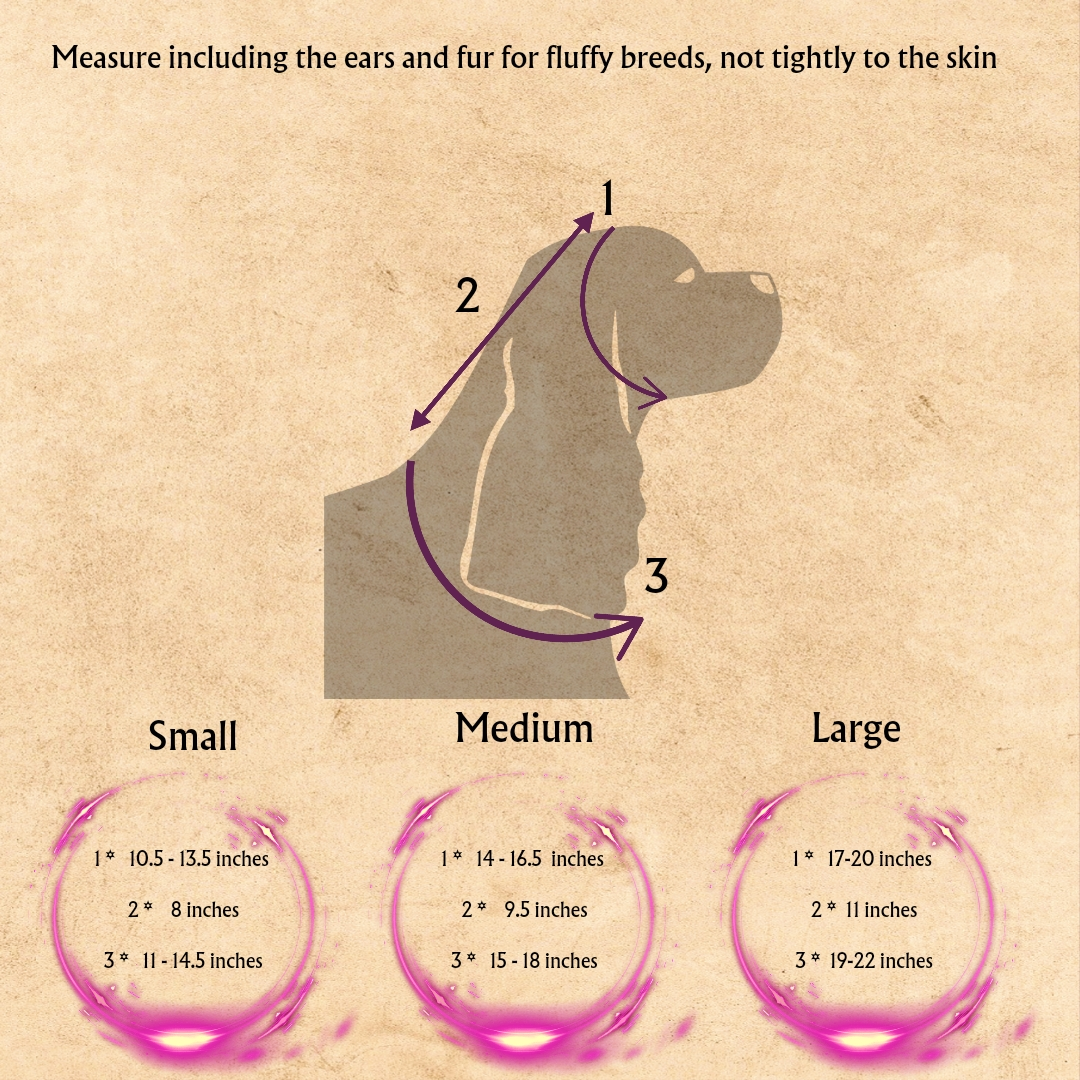Luxury Dog Drying Snoods size guide.