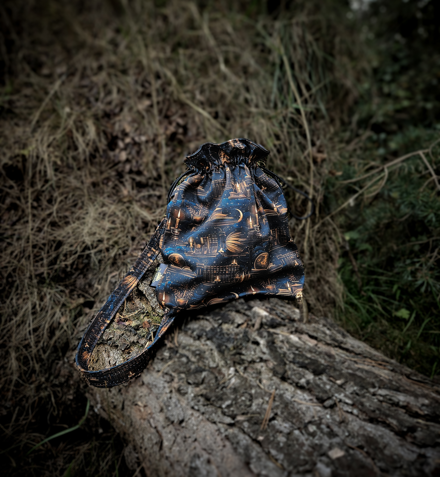 Waterproof drawstring bag in blue and gold.