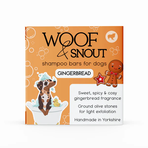A Gingerbread Woof & Snout Dog Shampoo Bar.